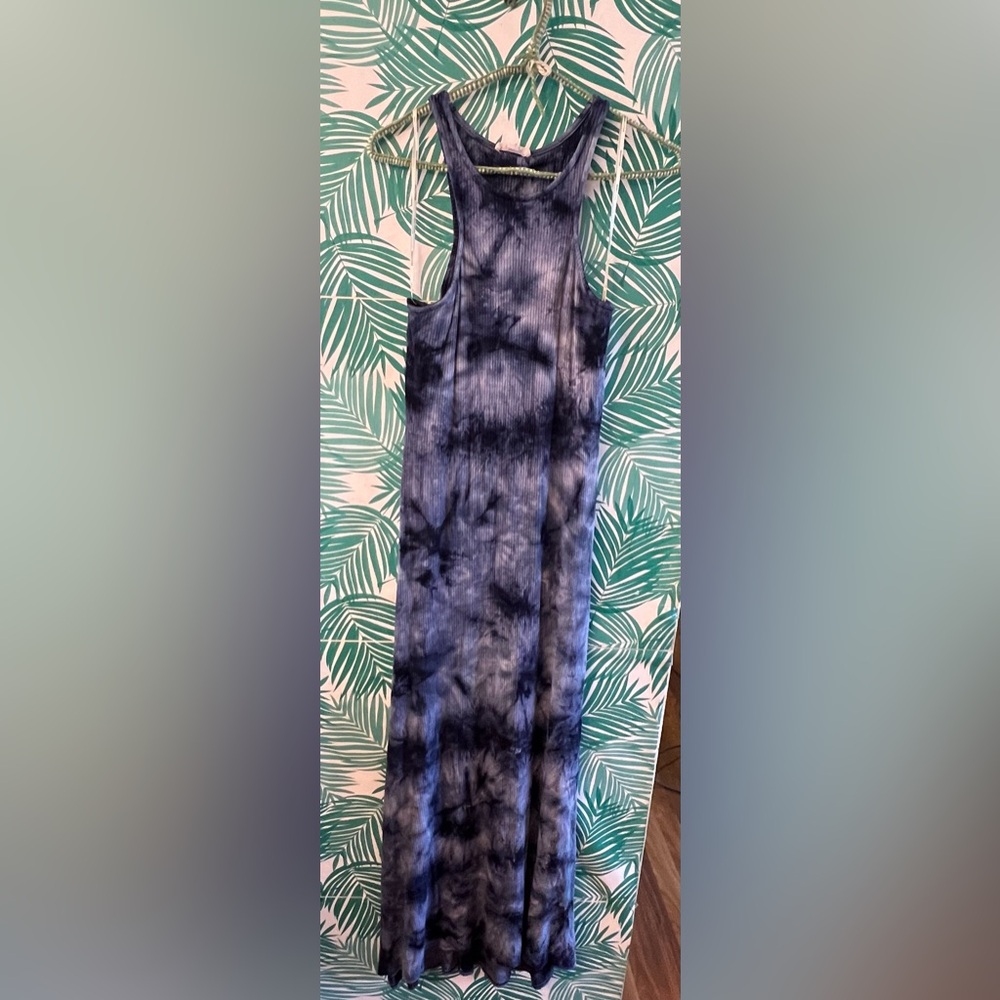 Roller Coaster Knit Dress Long Navy Blue Maxi Tie Dye M Festivals